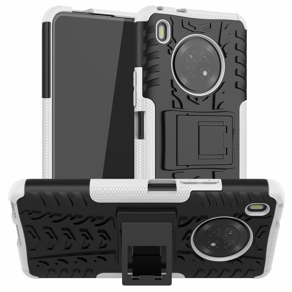 For Huawei Y9a Hard Case + Tempered Glass Hybrid Armor Soft Heavy Duty Stand Protection Enjoy 20 Plus 5G Silicon Cover: White / Only Case