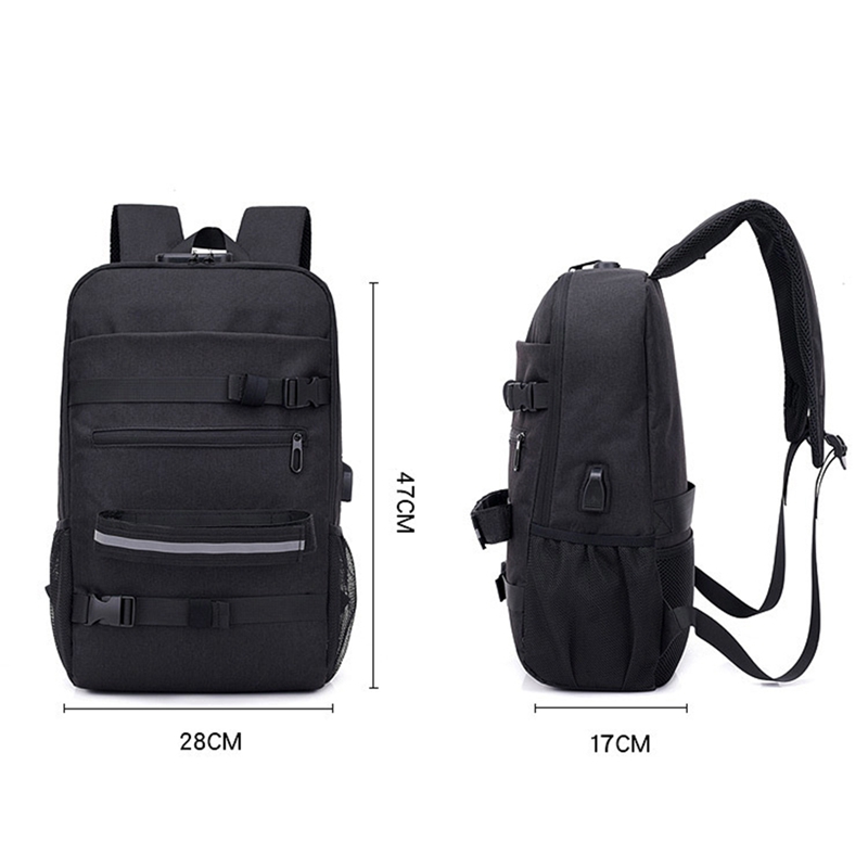 Skateboard Backpack Anti-Theft Password Lock USB Charging Shoulder Bag for Travel Leisure Computer Longboard Bag