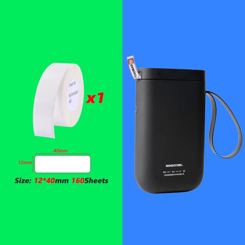 Niimbot D11 Label Printer Mini Wireless Printer Bluetooth Thermal Price Labeller Printer Office Tag Price Printer Labels Papeles: Black 1Roll Paper