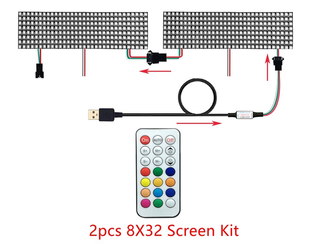 WS2812b 8x32 16x16 8x8 WS2812 Led Pixel Module 21 Keys USB Small Screen Kit Individually Addressable Lamp Beads: 2pcs 8X32 Kit