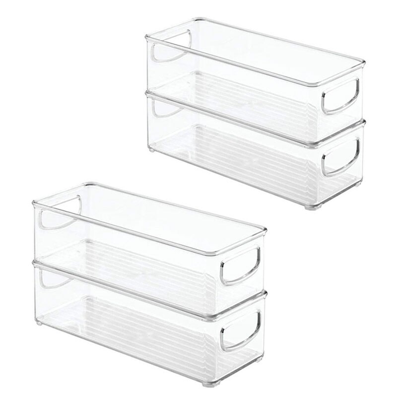 Refrigerator Organizer Bins Stackable Fridge Organizers Pantry Cutout Handle Clear Plastic Food Storage Bin Rack: 4PCS
