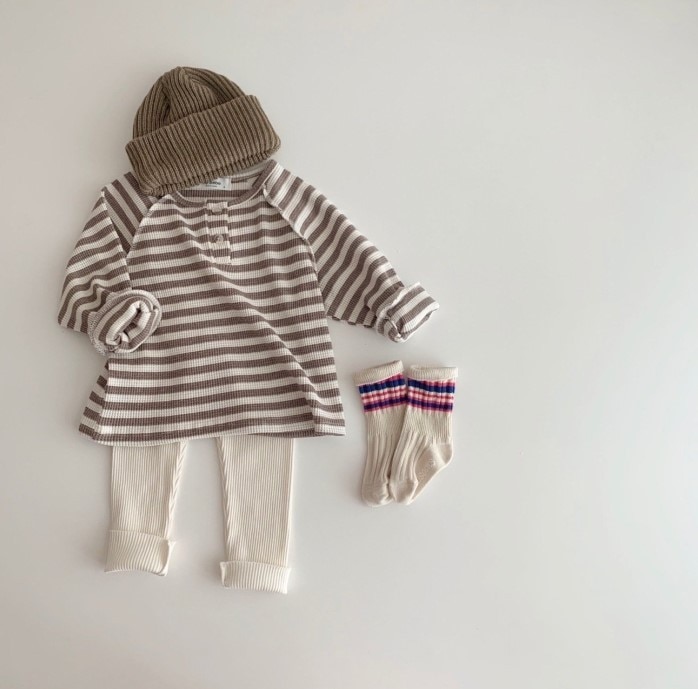 3420 coreani di Usura dei bambini A Righe Semplice Del Manicotto di Raglan A Medio Lungo T-camicia per I Ragazzi E Le Ragazze Allentato casuale superiore Primavera