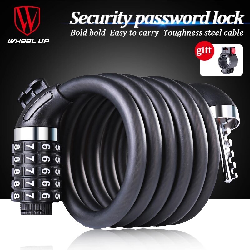 WHEEL UP Bike Lock Bicycle Password Key Lock Stainless Steel Cable Coil MTB Road Bike Security Equipment With Keys For Cycling