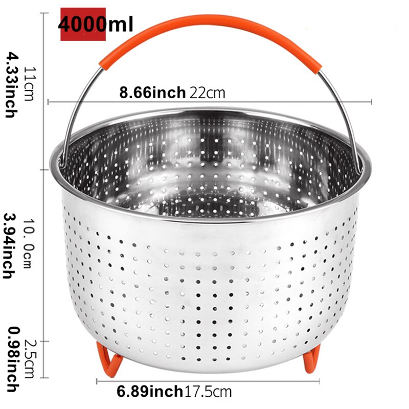 Stainless Steel 304 Steamer Basket With Silicone Feet for Pressure Cooker Accessories with Instant Pot Kitchen Food Strainer: 4000ml