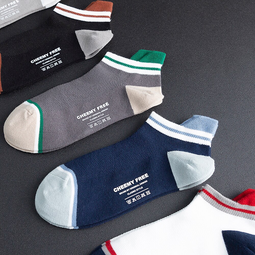 Kesä ja kevät puuvillasukat värikkäät miesten venesukat matalat hikeä imevät miesten sukat 5 paria/erä