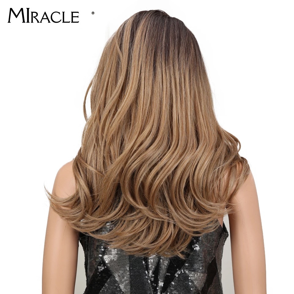 Miracle 20 "Hoge Temperatuur Fiber Hair Omber Gold Golvend Haar Lange Losse Golvend Pruiken Rode Synthetische Lace Front Pruik voor Zwarte Vrouwen