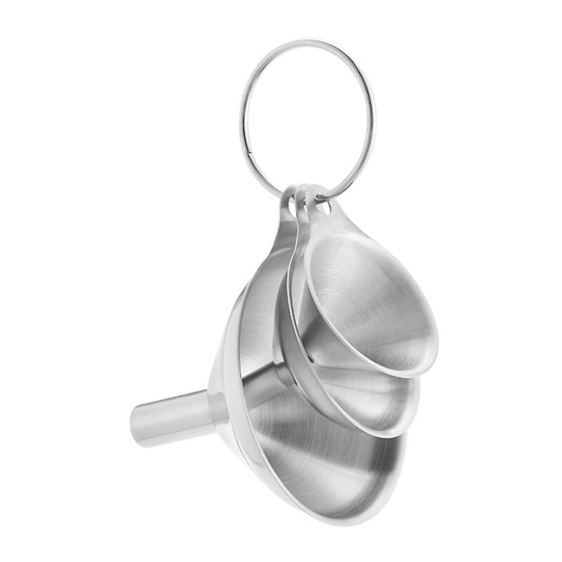 Embudos con filtro de aceite para el hogar, utensilios de cocina portátiles, Mini embudo de acero inoxidable, 3 uds.