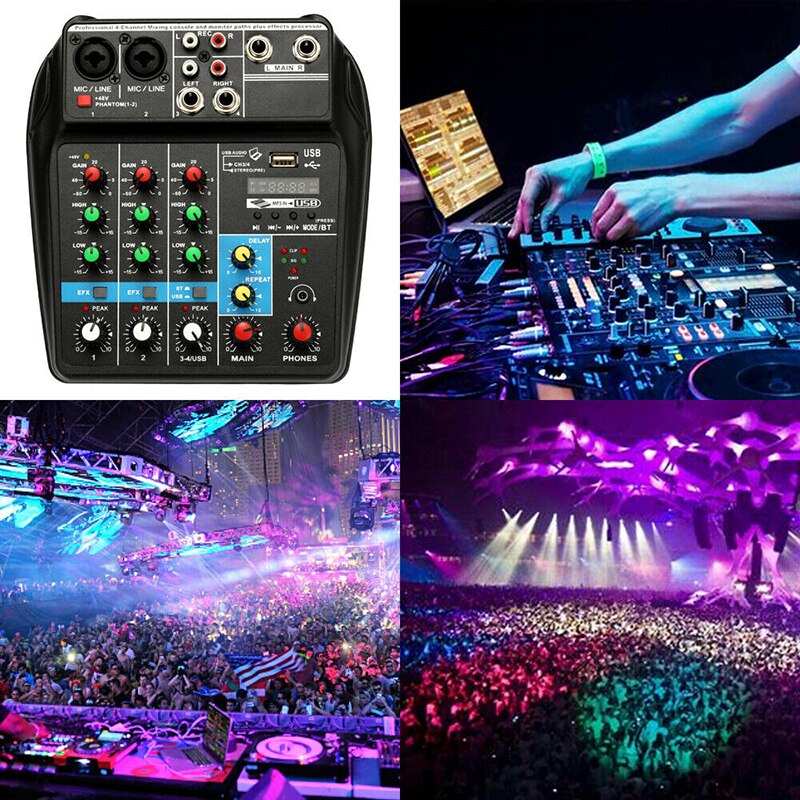 Multifunctionele Thuis Muziek Productie Netwerk Radio Zingen Cover Mixer Bluetooth Audio Mixer Vier-Way Mixer