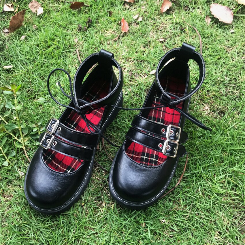 Style japonais Kawaii Lolita chaussures noir gothique filles femmes fantaisie bout rond amovible bande ceinture fond épais étudiant chaussures