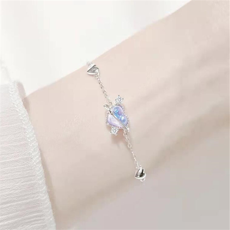 925 Sterling Zilveren Maansteen Hart Charm Armband Voor Vrouwen Meisjes Vriendin Bruiloft Verjaardag Sieraden SL472