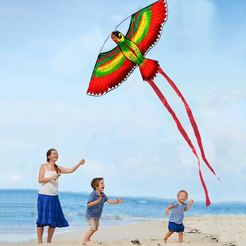 1.1m Flat Parrot Kite Children Flying Bird Kites Windsock Outdoor Toys Garden Cloth Toys For Kids
