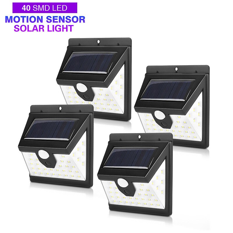 Applique murale solaire améliorée mpow 40 led avec détecteur de mouvement pir, lampe solaire, 3 modes d'éclairage ,  ip65 lampes de jardin extérieures étanches: 4 paquets