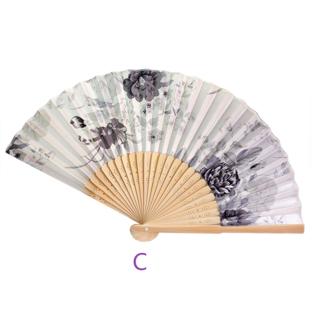 Folding Hand Held Flower Fan Vintage Bamboo Folding Hand Held Flower Fan Chinese Dance Party Pocket Decoration: C