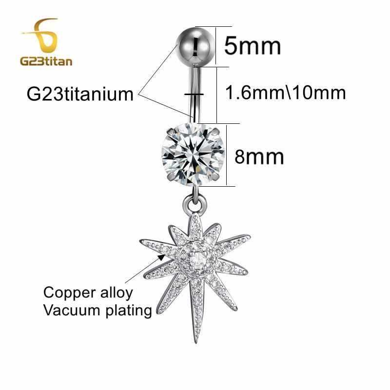 Anillo de botón de titanio hipoalergénico Chapado en plata para mujer, pendiente de ombligo, joyería para Piercing, 16G, 10mm, F136 piercing ombligo blanco pendientes de ombligo: Color dorado