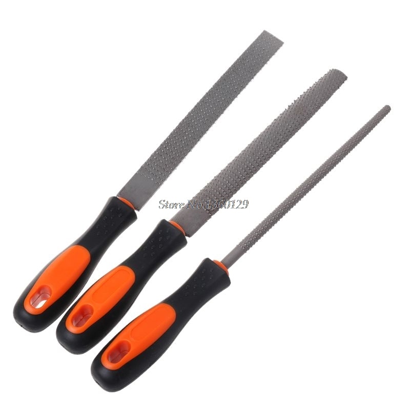 3Pcs/Set Wood Rasp Steel File Carving Flat Round Semi-circular Shape Metal File Woodworking Craft Handle Tool