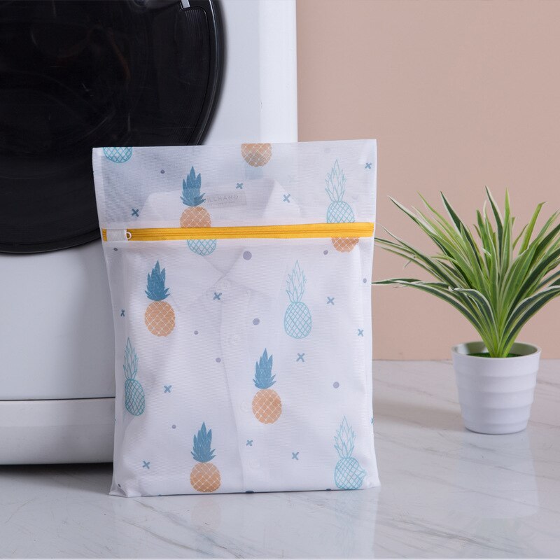 Pineapple Printing Zippered Mesh Laundry Bag Polyester Washing Net Bag For Underwear Sock Washing Machine Clothes Bra Bags