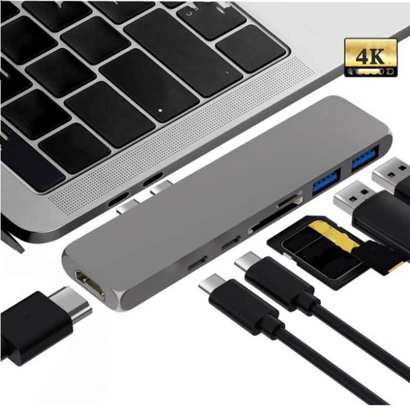 Type C USB C naar HDMI 4K Adapter SD/TF Kaartlezer Thunderbolt 3 USB-C USB 3.0 Hub PD Gegevens voor MacBook Pro Air