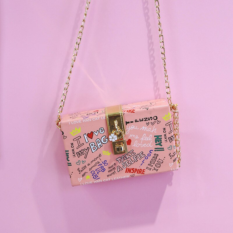 Alphabet Graffiti kleine quadrat Kasten kette schulter umhängetaschen niedlichen kupplung geldbörse abend mit schloss