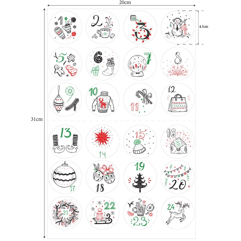 24 stk/sæt glædelig jul adventskalender nummer papirklistermærke kage sliksæl klistermærker gør det selv emballage etiketter juledekor