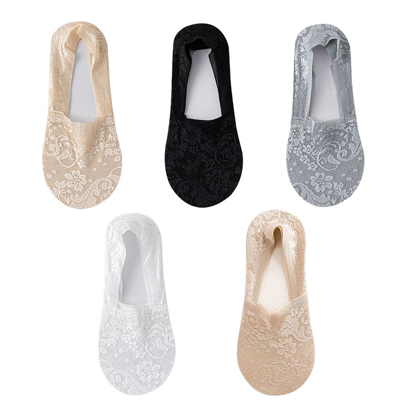 5 par/lote calcetines de mujer calcetines náuticos verano transpirable silicona antideslizante fino Invisible tobillo calcetín transparente corto Sox: Rojo