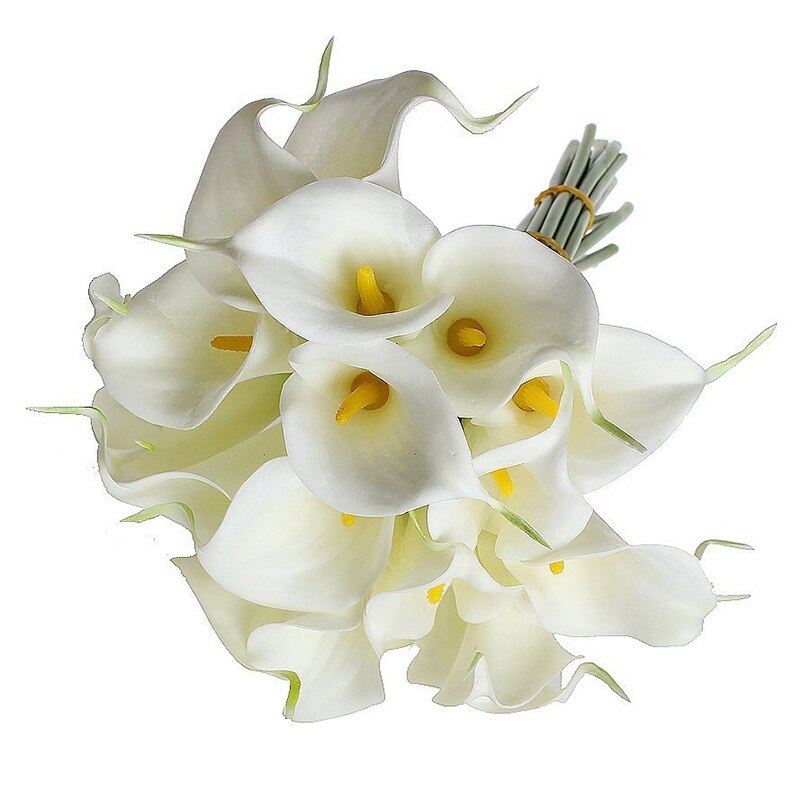 30 Uds cabeza/juego de flores artificiales cala lirio novia ramo de decoración de boda cabeza Pu prensa Real flor Artificial