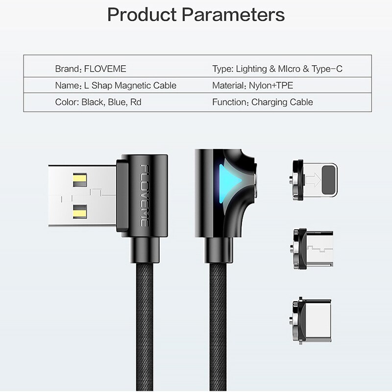 Light emitting Apple charging cable 1 meter elbow type-C Android magnetic data cable