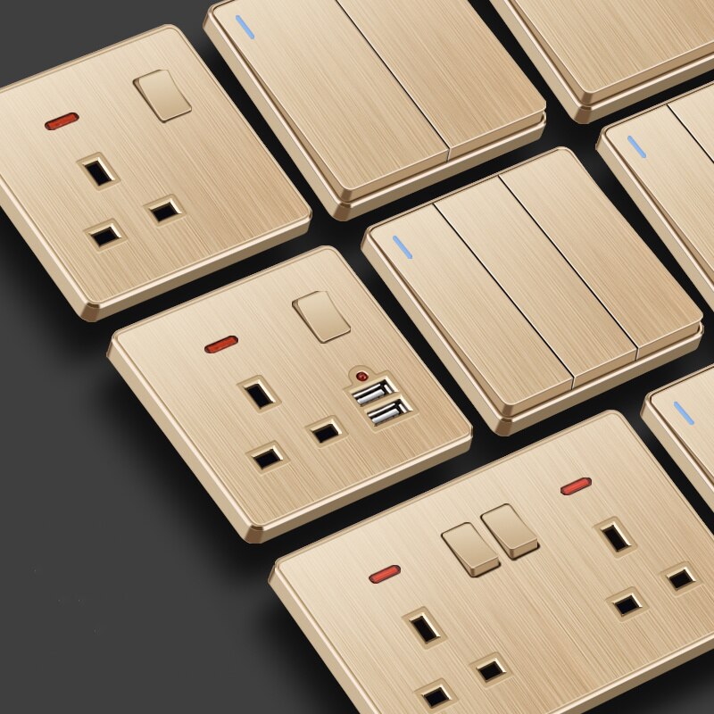 Atlectric UK Standard 13A Wall Socket Black White Gray Plastic Embedded Panel Usb Socket With Switch 110-250V Two Britain Outlet