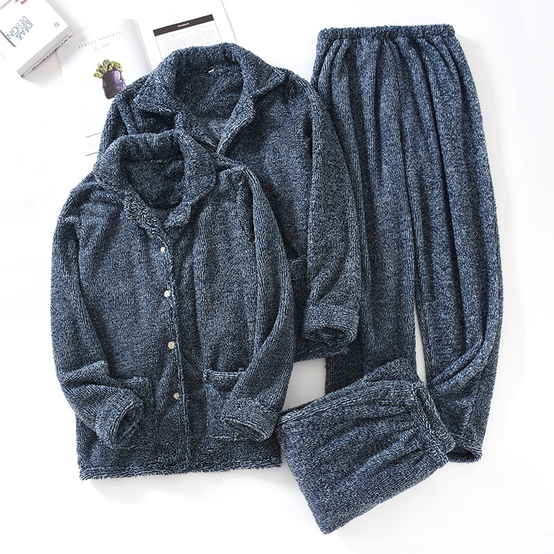 Pyjama en flanelle pour couple, ensemble deux pièces pour homme et femme, pantalon à manches longues, en velours cationique épais, vêtements de maison, automne hiver