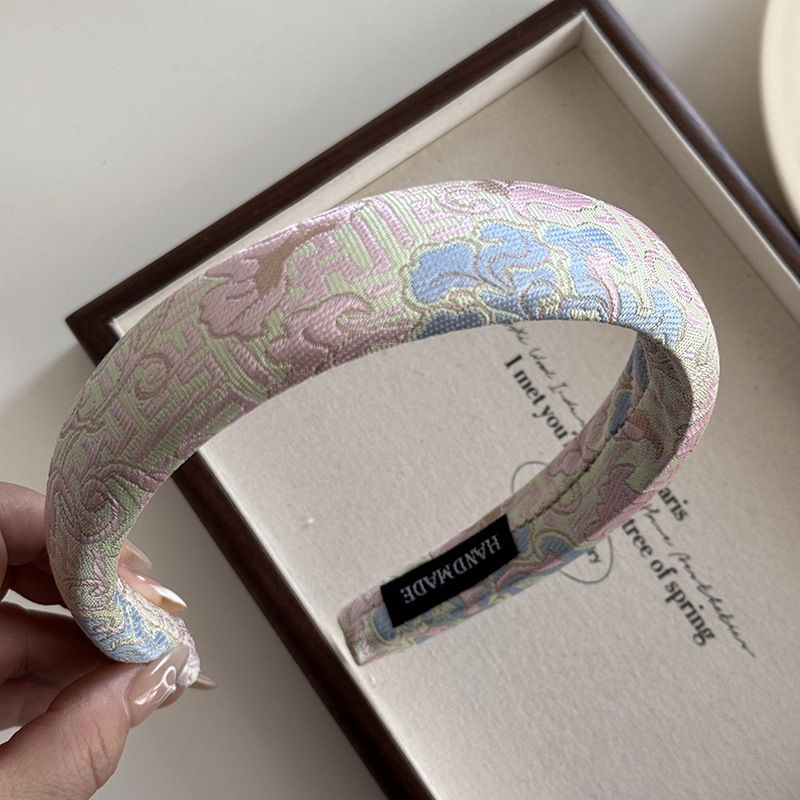 Nueva diadema bordada china, diadema de Jacquard de estilo chino para mujer, aro para el pelo , banda para el pelo con calavera alta, tocado vintage: Lavanda