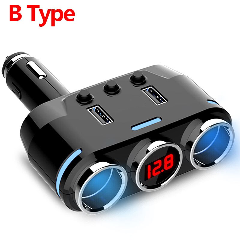 Bil gadget produkter bil cigarettænder stik splitter stik led usb oplader adapter med usb til iphone hurtig oplader 5v/3a: B-type