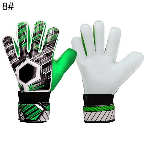 Adult Kids Soccer Goalkeeper Football Latex Slip Gloves Anti-Collision Goalie Full Finger Hand Protection Gloves: Green Size 8