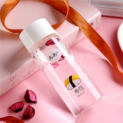 Bouteille d'eau en verre de 300 ML avec corde en Silicone, jolie bouteille d'eau Portable avec motif Sushi, pour enfant: Style Four