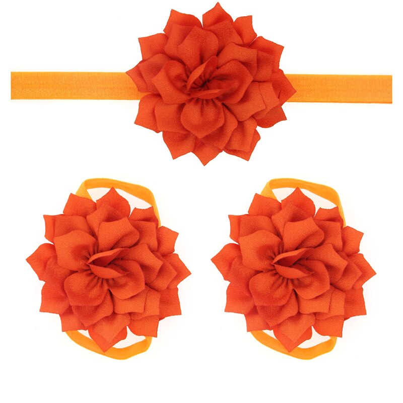 Sandalias de bebé con flores para cubrir zapatos descalzos, lazos de flores, zapatos de primeros pasos para niños, conjunto de diadema, accesorios de fotografía KFA11: KFA11-orange