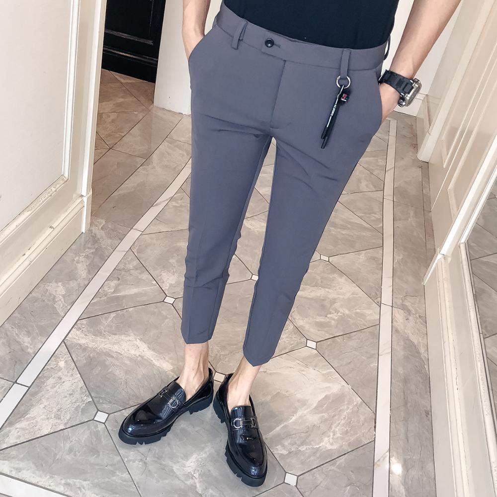 Korean Men Suit Pants Business Formal Pants for Men Slim Fit Ankle Length Dress Pants Men Clothing All Match 34-28