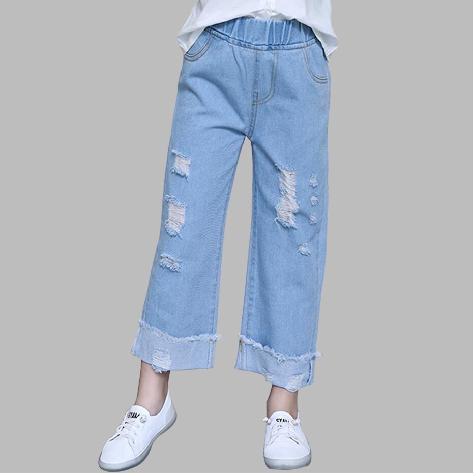 Ripped Jeans For Girls Casual Style Jeans Girls Hole Loose Jeans For Kids Teenage Clothes For Girls 6 8 10 12 14