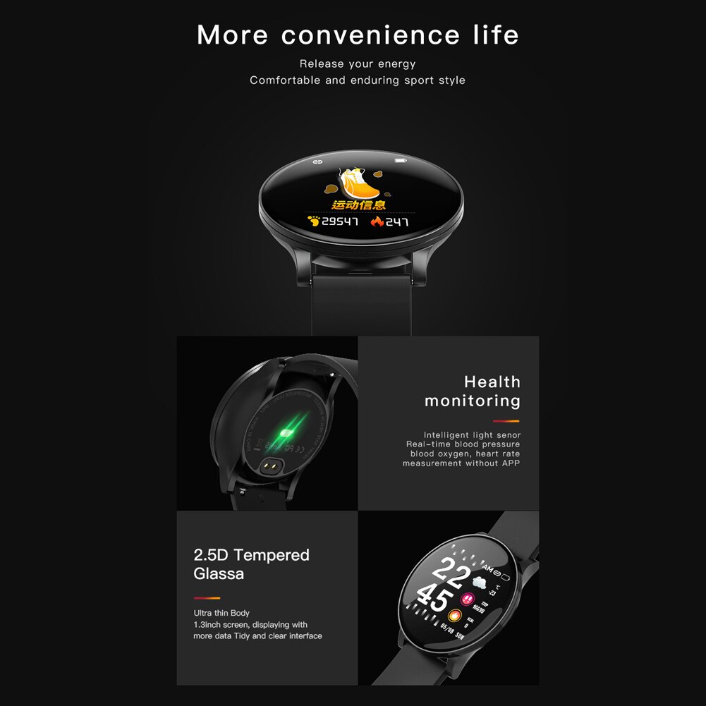 W8 waterdichte hartslagmeter, slaapmonitoring, fitness, sport, smartwatch, armband