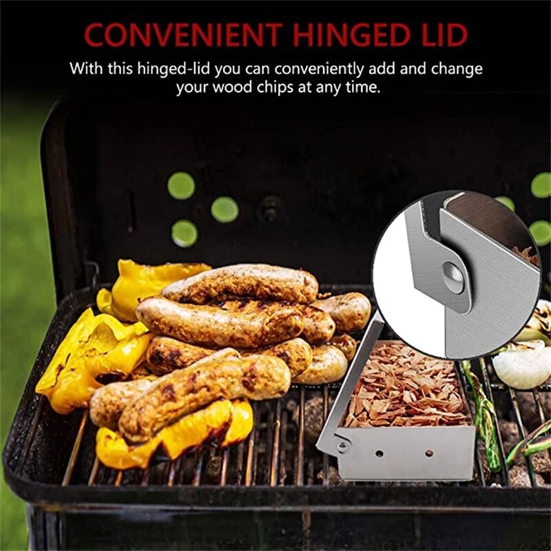 Washable And Foldable Stainless Steel Smoke Box BBQ Smoke Box Wood Chip Smoker For Meat Smoky Flavor Box Barbecue Tool