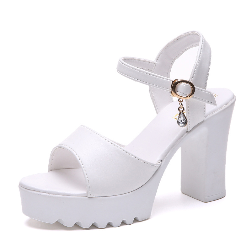 Frau Offene spitze Sandalen Frauen Plattform Platz hoch Fersen Weibliche Knöchel Schnalle Schuhe Damen fest Pumps frauen Schuhe: Weiß / 9