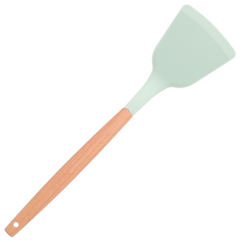 Green Silicone Utensils Kitchen Utensil Set with Multifunction Wooden Handle, Non-Stick Spatula, Ladle, Egg Shovel: 1Pc Spatula