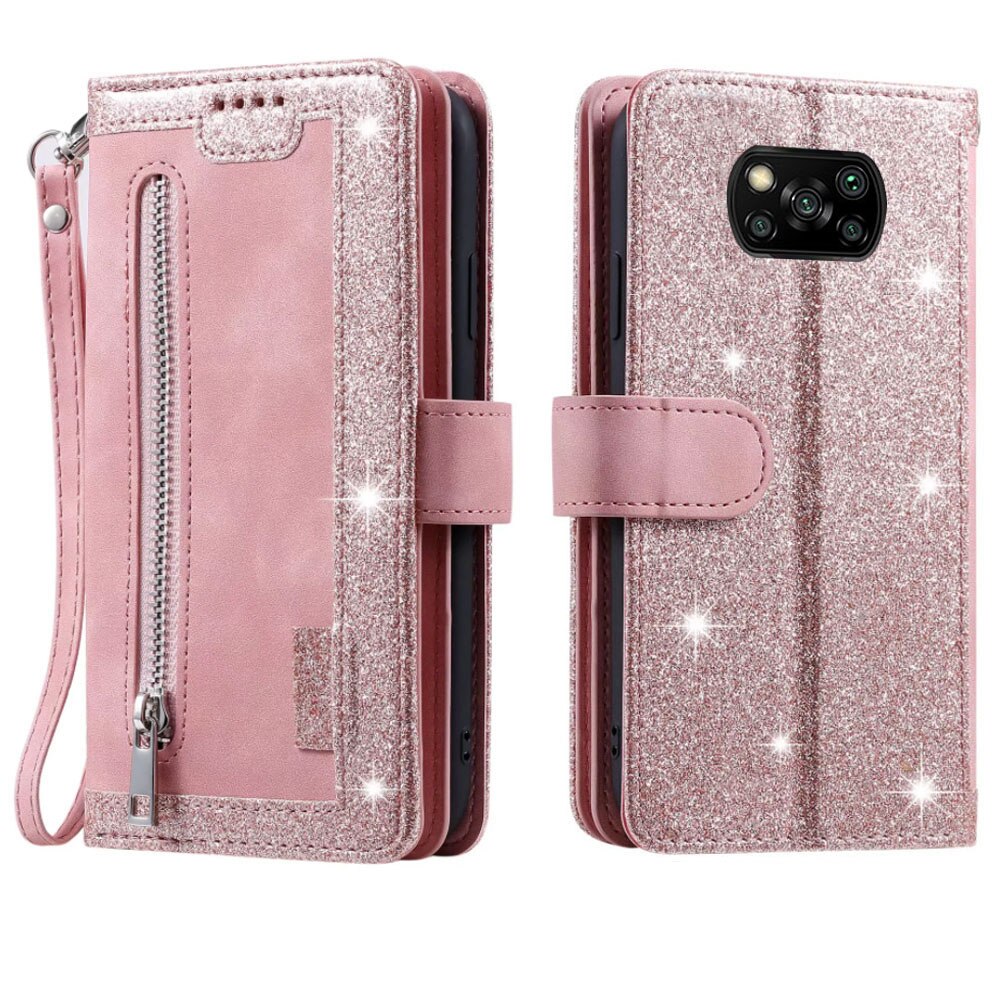 9 Kaarten Wallet Case Voor Xiaomi Poco X3 Nfc/X3 Pro Telefoon Geval Card Slot Rits Flip Folio Met polsband: For Poco X3 Pro / pink