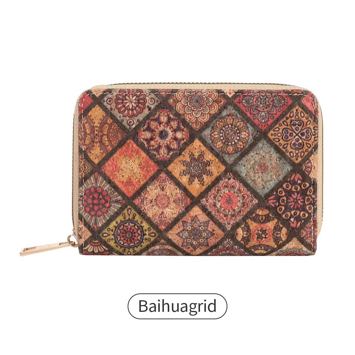 Retro Printed Women's Short Wallet Zipper Portable PU Leather Card Bag Multi functional Card Slot Women's Card Set Zero Wallet: Brown