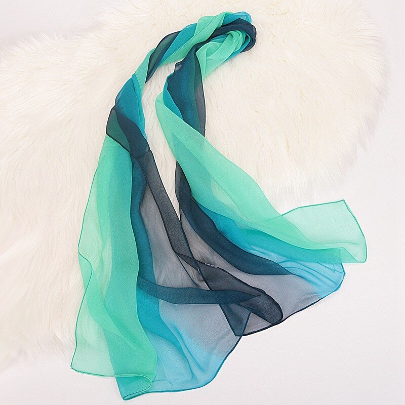 Jifanpaul Gradiënt Zijden Sjaal Vrouwelijke Populaire Sjaal Georgette Multicolor Sjaal Dans Zijden Sjaal: T48-dark blue green