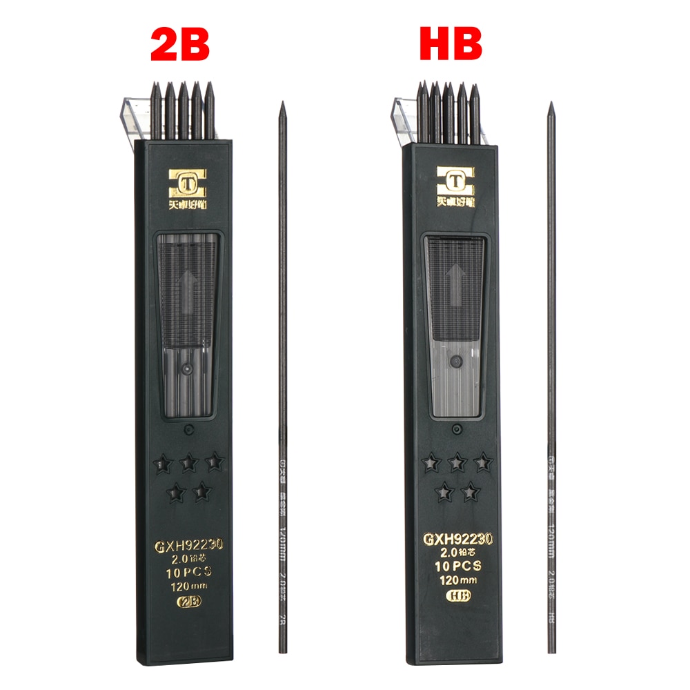 10 Teile/schachtel 2mm 2B HB Schwarz Mechanische Bleistift Blei Nachfüllung Schule Studenten Automatische Blei Ader füllt nach Bleistift Blei