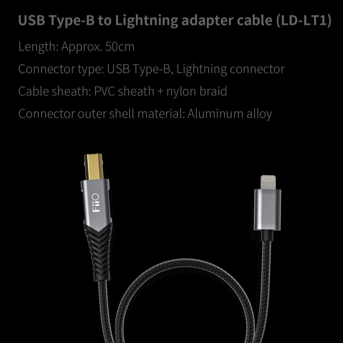 Fiio LD-LT1/LD-TC1 Usb Type-B Bliksem/Type-C Adapter Auido Kabel Ongeveer 50Cm voor K9 Pro/K5 Pro