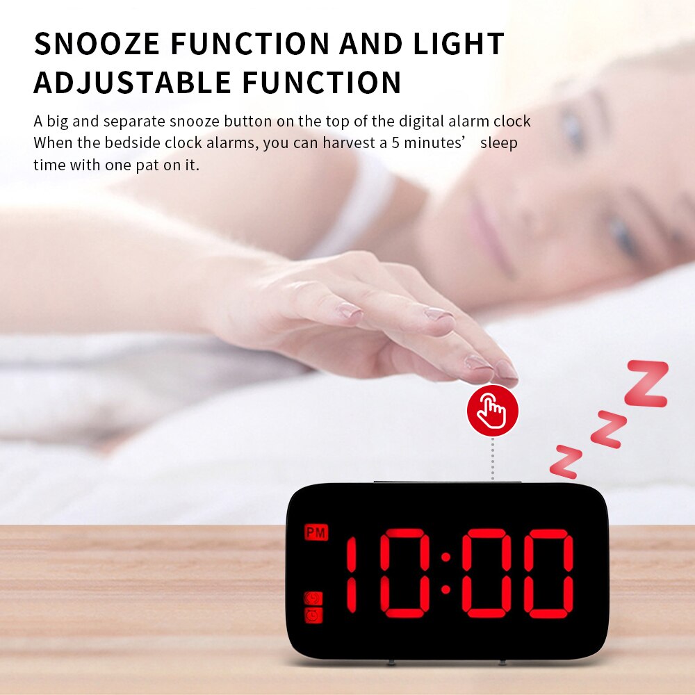 Voice-activated Alarm Clock LED Digital Display with Separate Snooze Button 12/24 Hour Setting USB Rechargeable for Bedroom