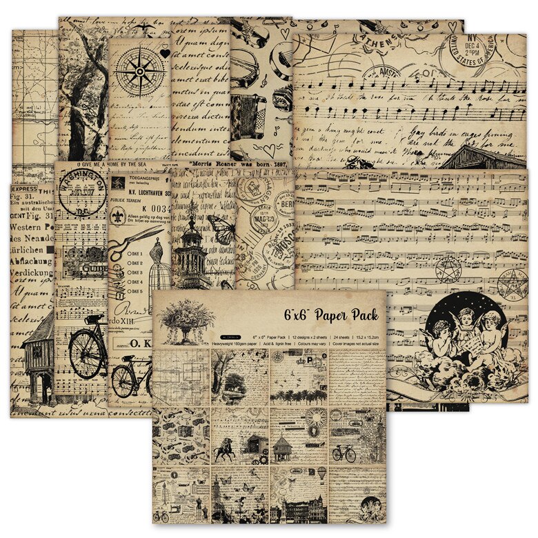 2022 Retro newspaper style Scrapbooking paper pack of 24 sheets handmade craft paper craft Background pad