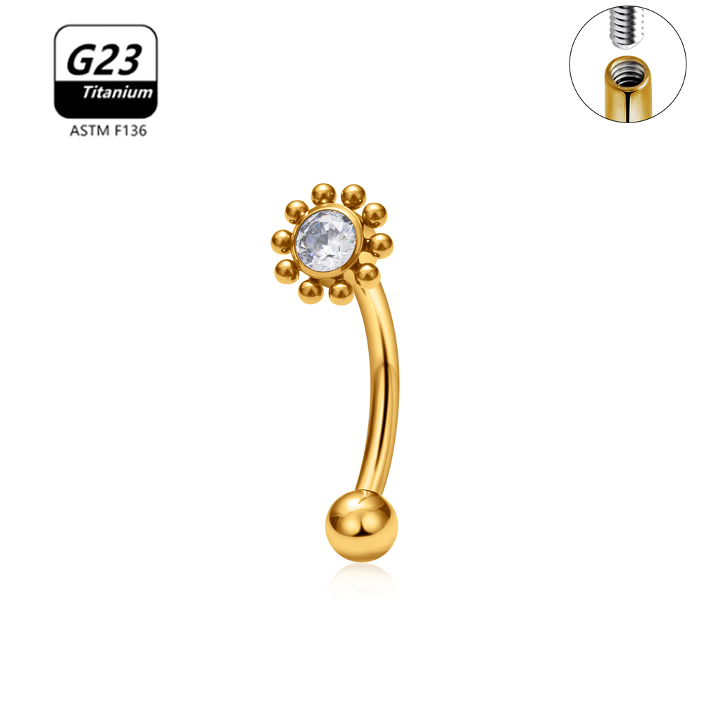G23 titanio ASTM-F136 Piercings ceja hilo interno Piercings de cejas joyería del cuerpo para mujeres pendiente de circón: Azul / COLOR ORO ROSADO