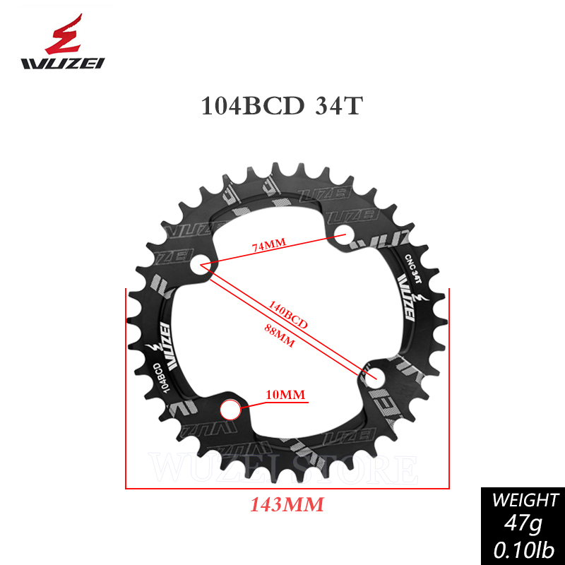 Wuzei Bcd Crown 104 łańcuch owalny bezpośredni montaż pojedyncza korona świeca Pe Monoplate Mtb korba 32 34 36 38 40 42 zęby łańcuch pierścień: round 104bcd 34T