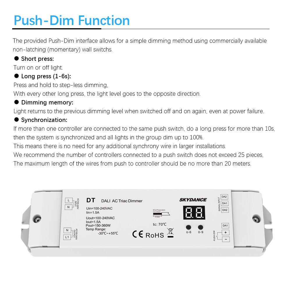 Triac DALI Dimmer 220V 110V 230V AC 1 Channel 1.2A 288W Numeric Display for LED Lamp Halogen Lights DT DALI AC Triac LED Dimmer