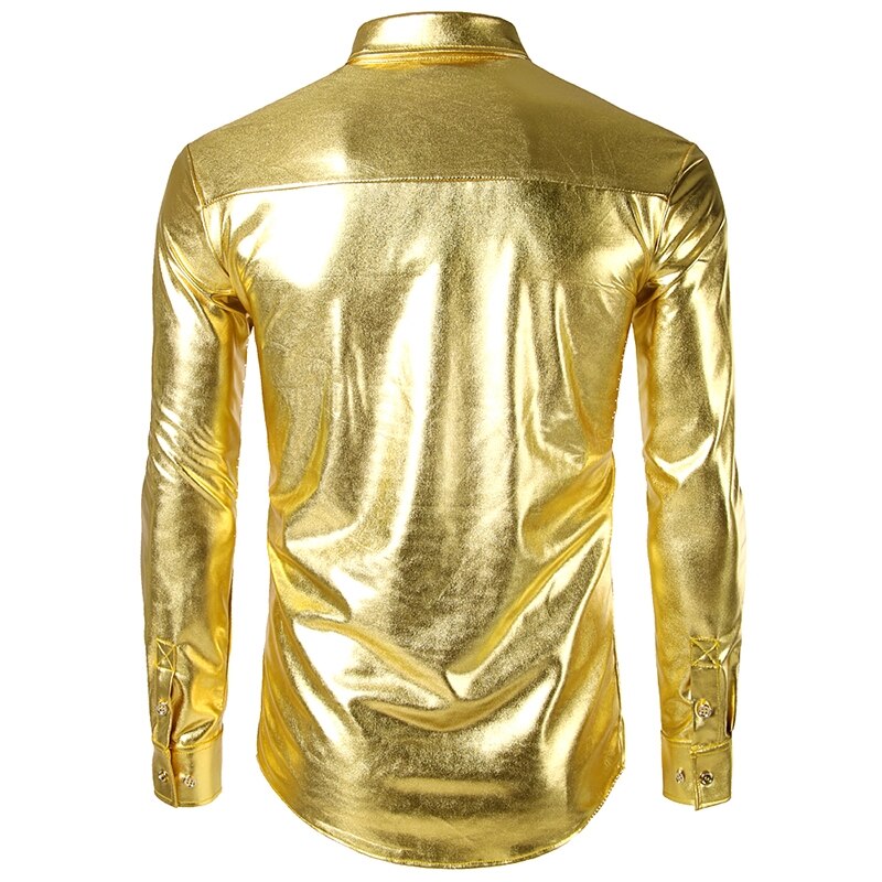 Herr smoking skjortor långärmade slim fit solid glänsande guld silver skjorta sångare värd nattklubb bar scen toppar kostym